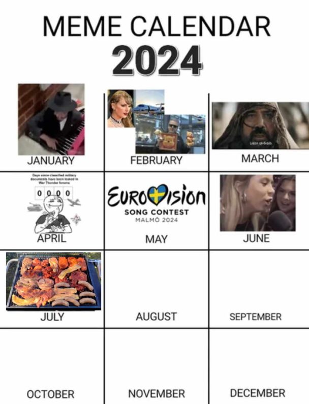 Meme calendar 2024 July BBQ