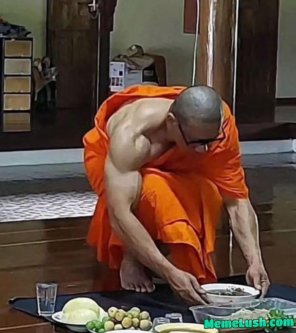 Just a monk preparing his vegetarian muscle building meal Just a monk preparing his vegetarian muscle building meal