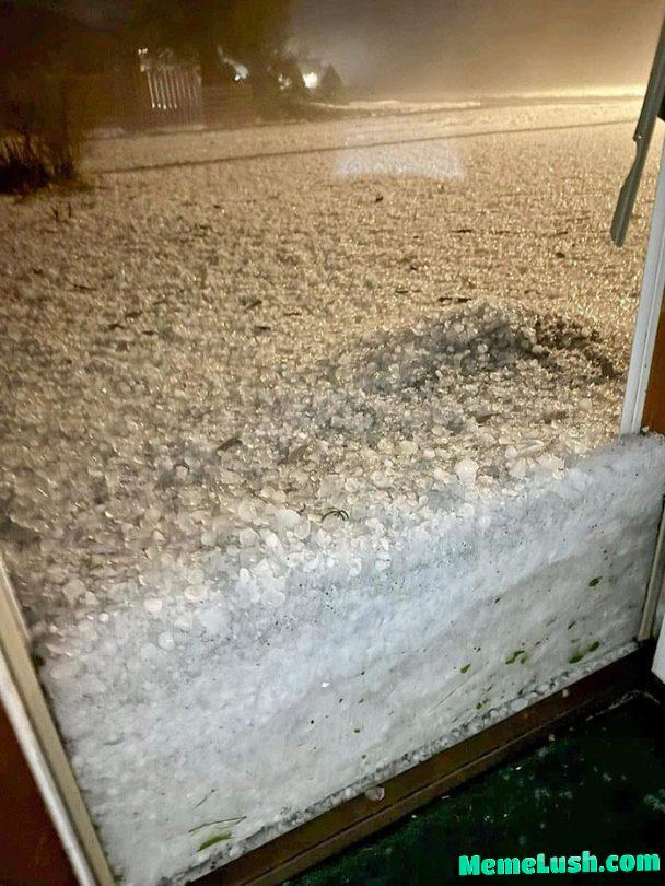 Hail Buildup Near A Door In Eastern Colorado. Hail Buildup Near A Door In Eastern Colorado.