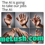 Told AI to draw a “realistic hand”. Not even accidentally did it manage to do five fingers