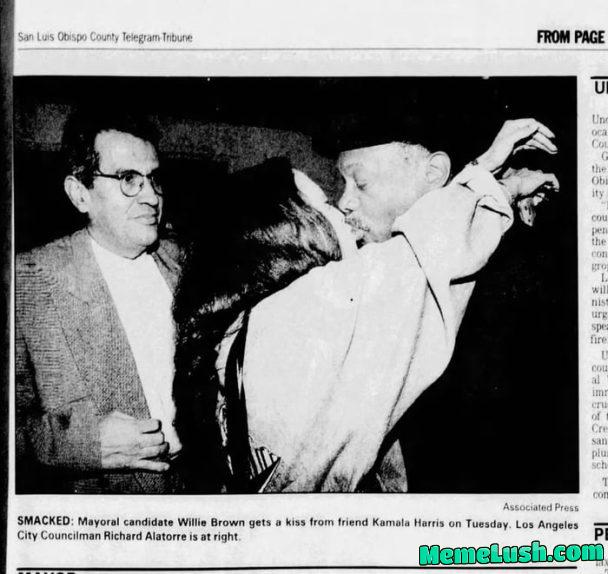 Just leaked Kamala Harris at 29 kissing then married Willie Brown (60) at one of Brown’s political functions.