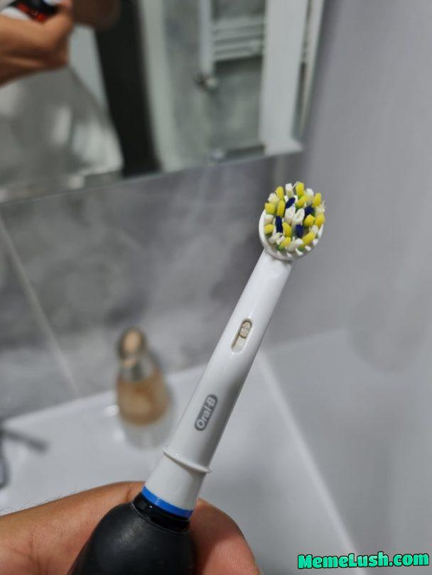 There are holes all over this toothbrush head for some reason, even on the back. It stays wet inside after brushing and eventually gets moldy and dirty.