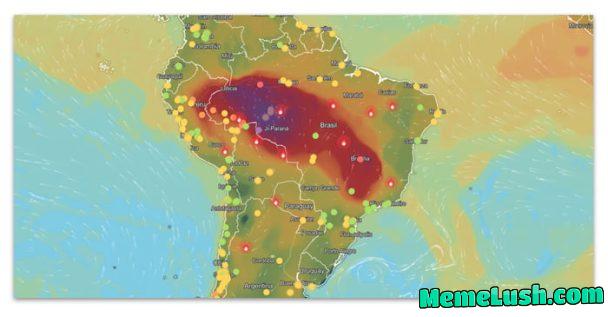 Thanks to (criminal) fires, a huge part of Brazil is covered in smoke. The highlighted area on the map is one where the air quality is considered unhealthy. The southernmost area has a large human population. Thanks to (criminal) fires, a huge part of Brazil is covered in smoke. The highlighted area on the map is one where the air quality is considered unhealthy. The southernmost area has a large human population.
