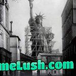A historical photo of the Statue of Liberty being disassembled in France to be shipped to USA… and Jeff from accounting in a raincoat.