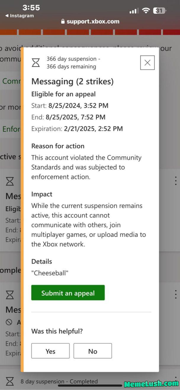 Thought this was a funny reason of getting ban