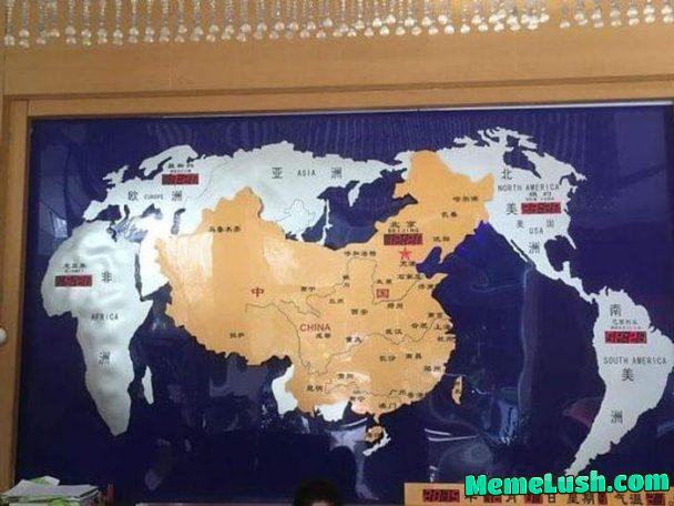 A world map found in the Chinese lobby hotel,that pretty much sums up their ambitions and world view. A world map found in the Chinese lobby hotel,that pretty much sums up their ambitions and world view.
