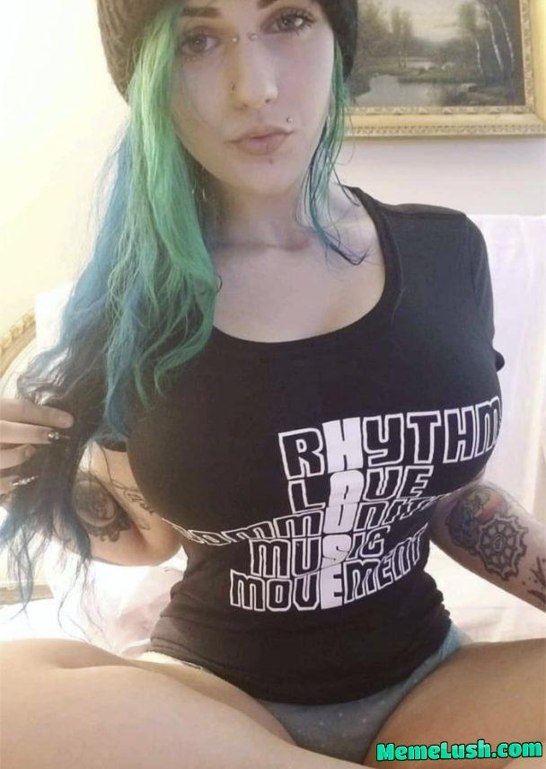 Busty with green hair Busty with green hair