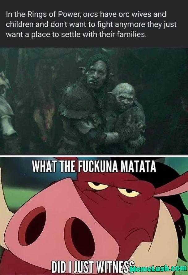 Orcs GOOD. Orange man BAD. (It would appear that The Tolkien Estate approved this new perspective).