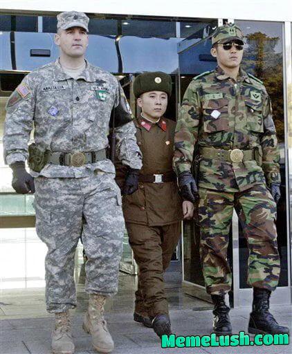 Actual photo of a US, North and South Korean solider. South Koreans are on average 3″ (7.6cm) taller than their NK counterparts. Since they share the same genetics the discrepancy can be attributed to poor nutrition due to famine alone, especially in the early stages of life.