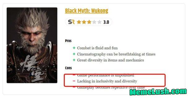 So black myth wukong got 3 in critics score and the reason for that is