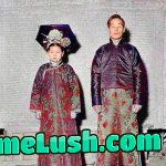 Taken in Ching Dynasty. A couple took this photo with their eyes shut