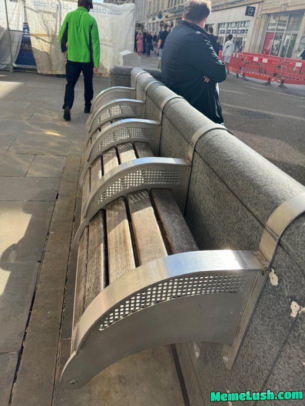 This anti-homeless bench that you can’t even sit down on This anti-homeless bench that you can’t even sit down on