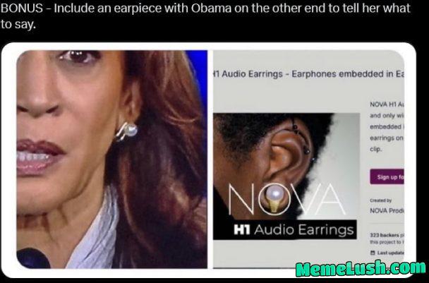 Introducing kamala harries ear pods w/speakers like the oon eshe used at the debate