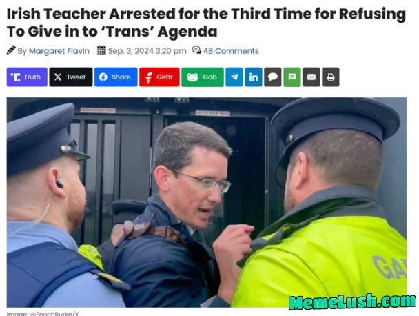 His Crime: He refused to address a trans student as “they.” I have crossed the Rubicon: I don’t trust government authority any more. Police are “just following orders.” Time to stand up for what we think is right. Kudos to this Man!!