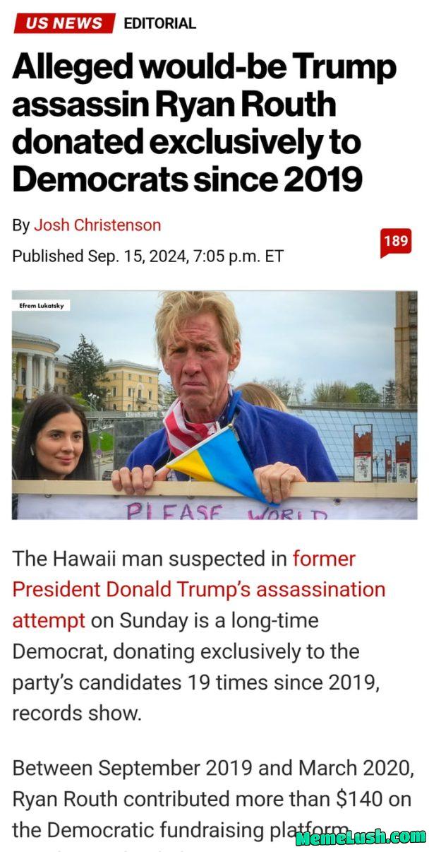 Both would-be assassins donated to the Dems and also appeared in Black Rock commercials? What are the chances. Both would-be assassins donated to the Dems and also appeared in Black Rock commercials? What are the chances.