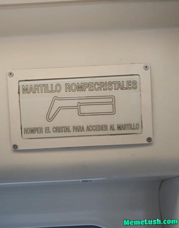 “Glass breaking hammer – break glass to access hammer” “Glass breaking hammer – break glass to access hammer”