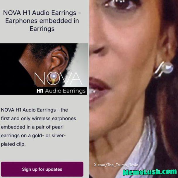 Harris was wearing audio earrings and being fed lines.