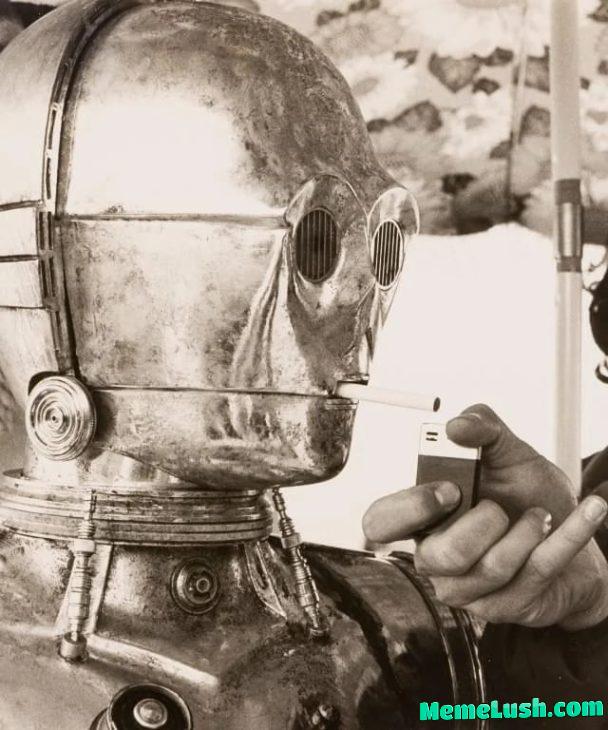 C3PO On his cigarette break. C3PO On his cigarette break.