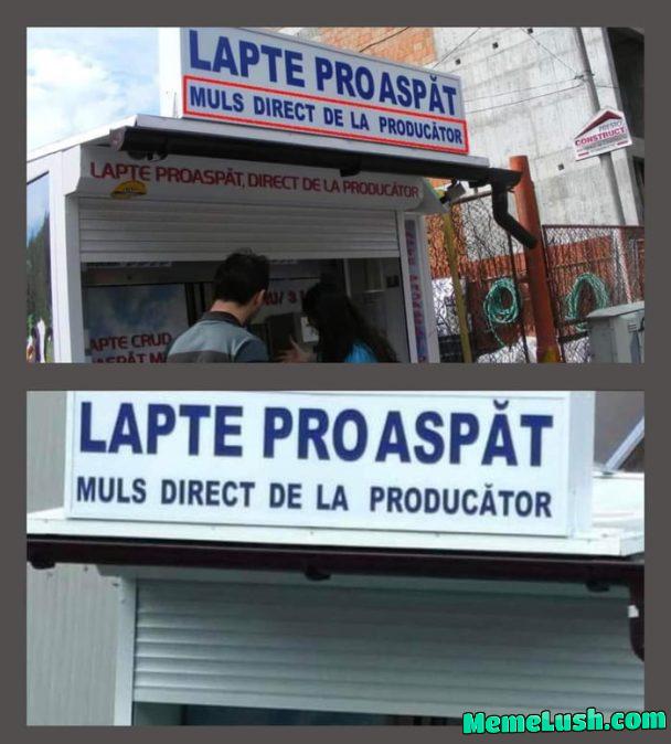 The sign says : “Fresh milk. Milked directly from the producer.” The sign says : “Fresh milk. Milked directly from the producer.”