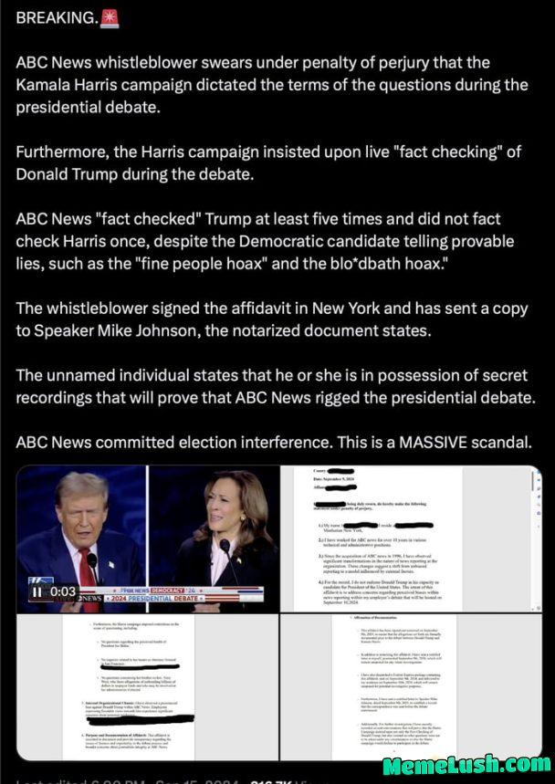 ABC Whistleblower: *exposes ABC’s bias and rigging of Presidential debates favouring Democrats. Whistleblower apparently works for ABC.
